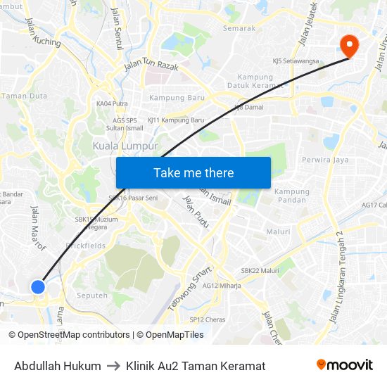 Abdullah Hukum to Klinik Au2 Taman Keramat map