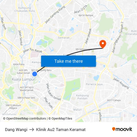 Dang Wangi to Klinik Au2 Taman Keramat map