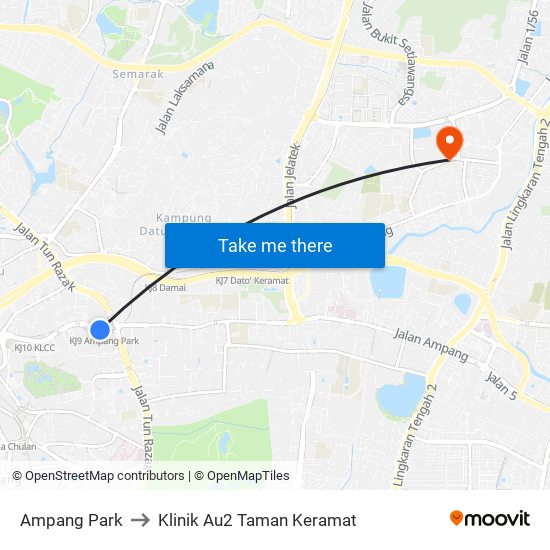 Ampang Park to Klinik Au2 Taman Keramat map