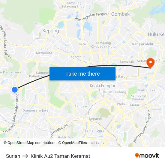 Surian to Klinik Au2 Taman Keramat map