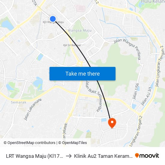 LRT Wangsa Maju (Kl170) to Klinik Au2 Taman Keramat map