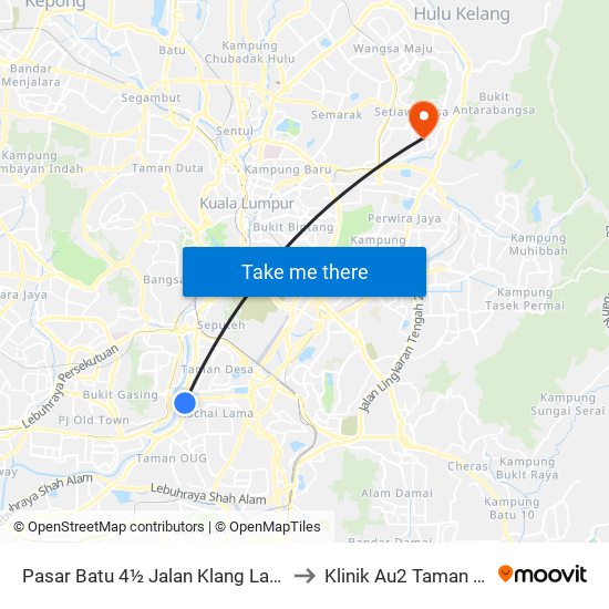 Pasar Batu 4½ Jalan Klang Lama (Kl1212) to Klinik Au2 Taman Keramat map