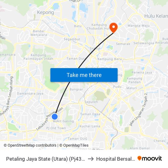 Petaling Jaya State (Utara) (Pj433) to Hospital Bersalin map