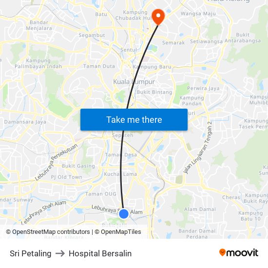 Sri Petaling to Hospital Bersalin map