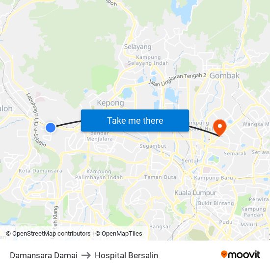 Damansara Damai to Hospital Bersalin map