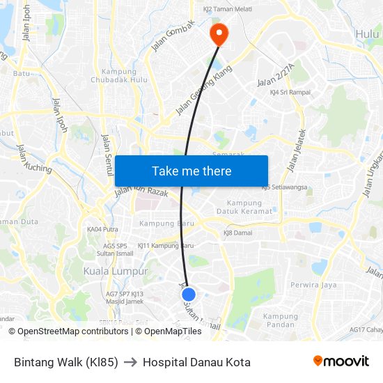 Bintang Walk (Kl85) to Hospital Danau Kota map