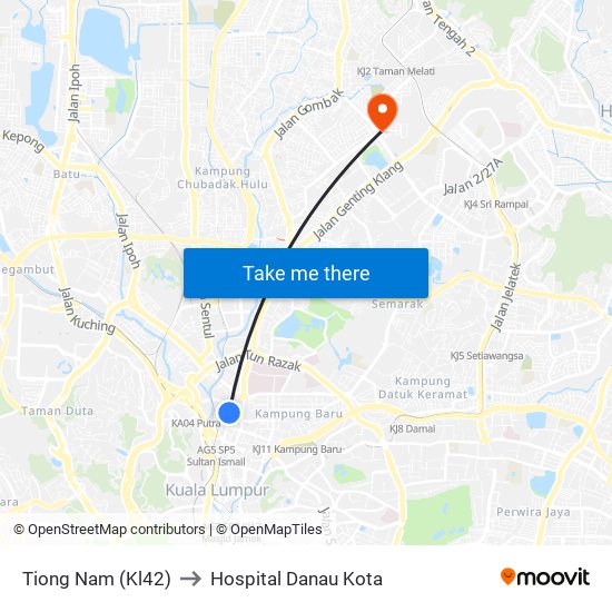 Tiong Nam (Kl42) to Hospital Danau Kota map