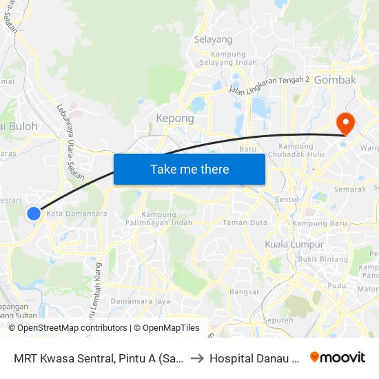 MRT Kwasa Sentral, Pintu A (Sa1020) to Hospital Danau Kota map