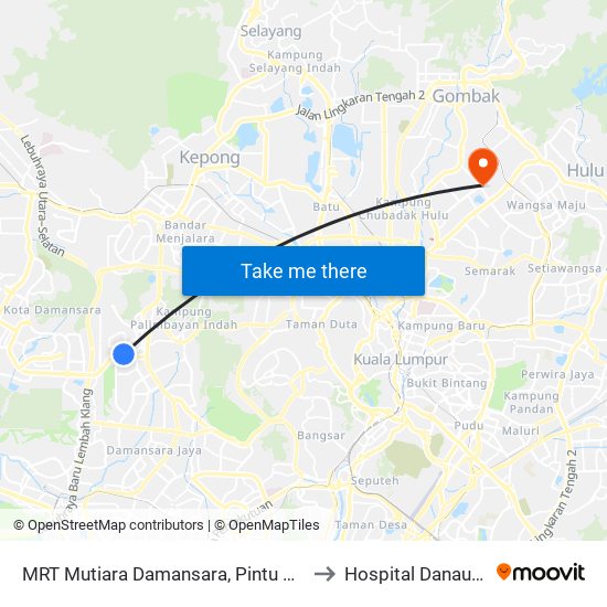 MRT Mutiara Damansara, Pintu B (Pj809) to Hospital Danau Kota map