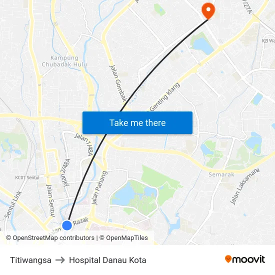 Titiwangsa to Hospital Danau Kota map