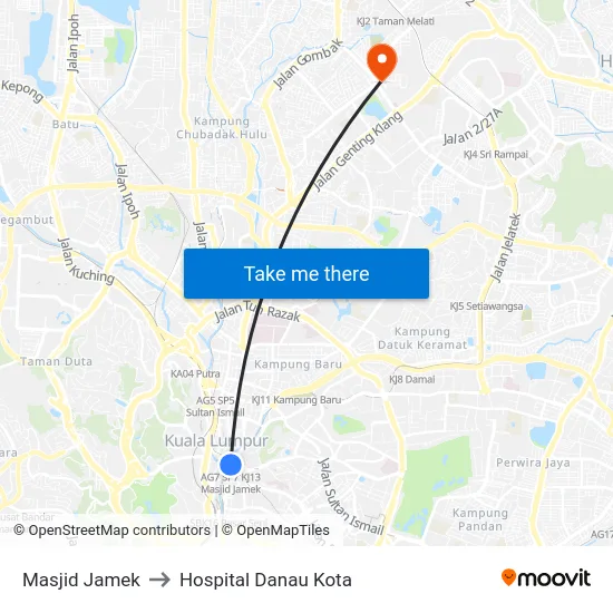 Masjid Jamek to Hospital Danau Kota map