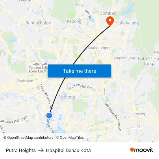 Putra Heights to Hospital Danau Kota map