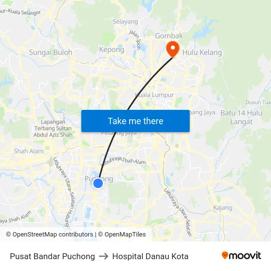 Pusat Bandar Puchong to Hospital Danau Kota map