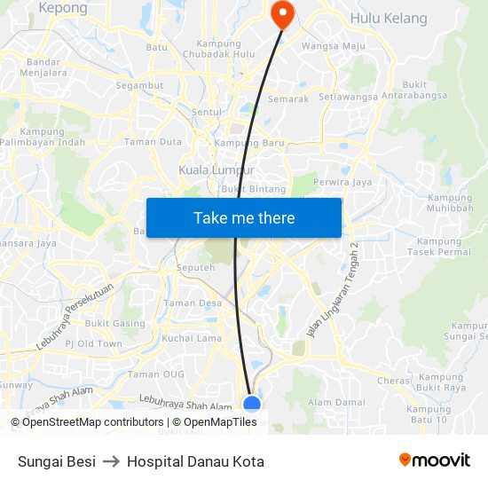 Sungai Besi to Hospital Danau Kota map