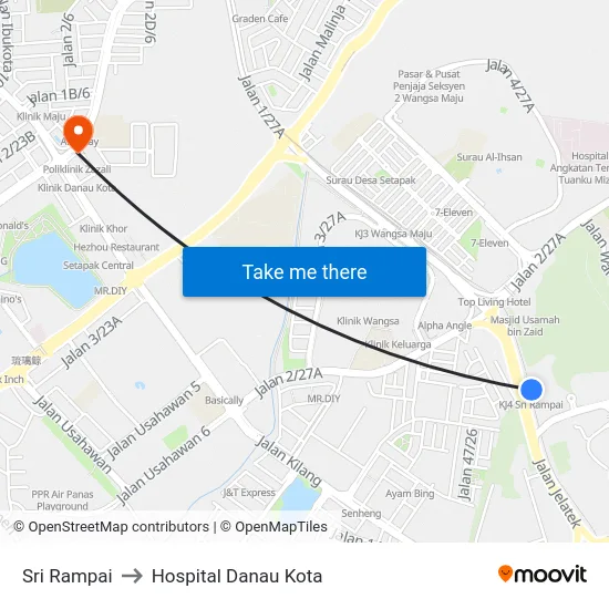 Sri Rampai to Hospital Danau Kota map