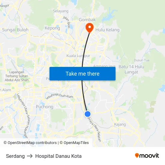 Serdang to Hospital Danau Kota map