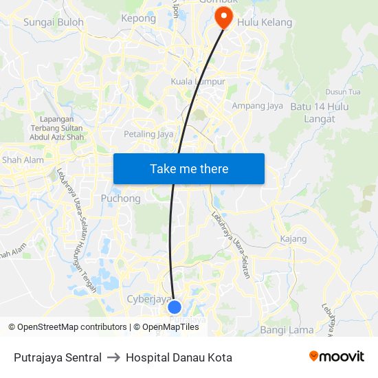 Putrajaya Sentral to Hospital Danau Kota map