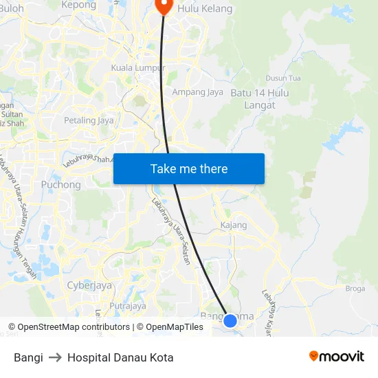 Bangi to Hospital Danau Kota map