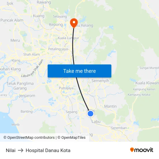 Nilai to Hospital Danau Kota map