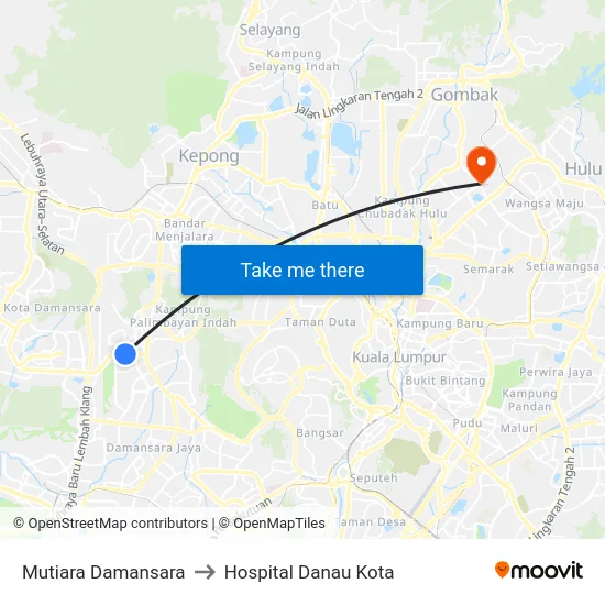 Mutiara Damansara to Hospital Danau Kota map