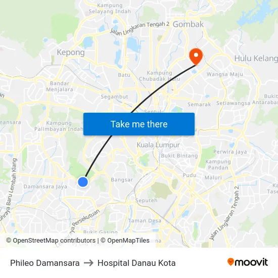 Phileo Damansara to Hospital Danau Kota map