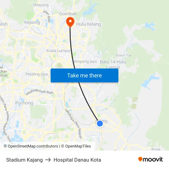 Stadium Kajang to Hospital Danau Kota map
