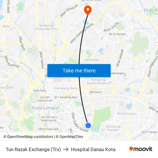 Tun Razak Exchange (Trx) to Hospital Danau Kota map