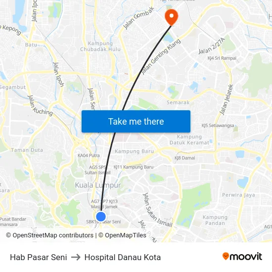 Hab Pasar Seni to Hospital Danau Kota map