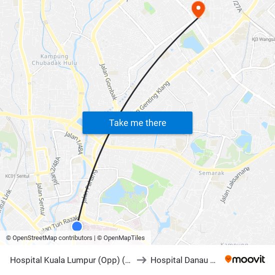 Hospital Kuala Lumpur (Opp) (Kl54) to Hospital Danau Kota map