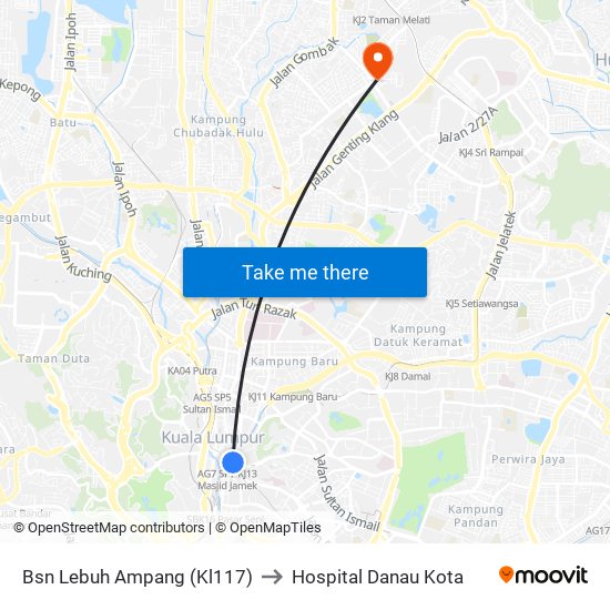 Bsn Lebuh Ampang (Kl117) to Hospital Danau Kota map