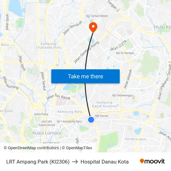 LRT Ampang Park (Kl2306) to Hospital Danau Kota map