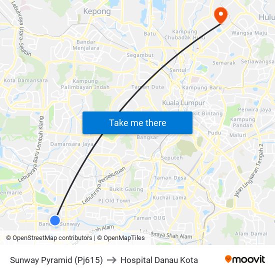 Sunway Pyramid (Pj615) to Hospital Danau Kota map