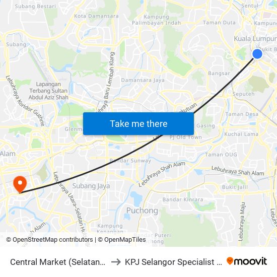 Central Market (Selatan) (Kl109) to KPJ Selangor Specialist Hospital map