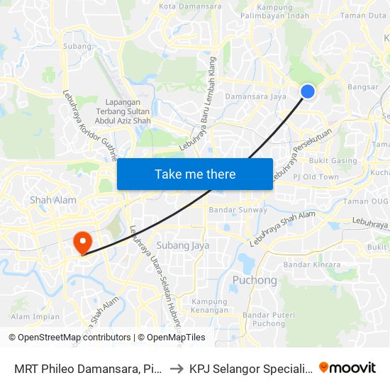 MRT Phileo Damansara, Pintu A (Pj823) to KPJ Selangor Specialist Hospital map