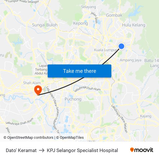 Dato' Keramat to KPJ Selangor Specialist Hospital map