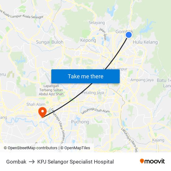 Gombak to KPJ Selangor Specialist Hospital map