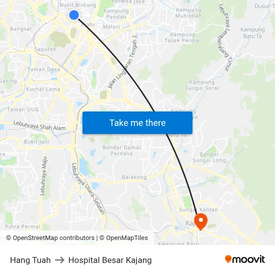 Hang Tuah to Hospital Besar Kajang map