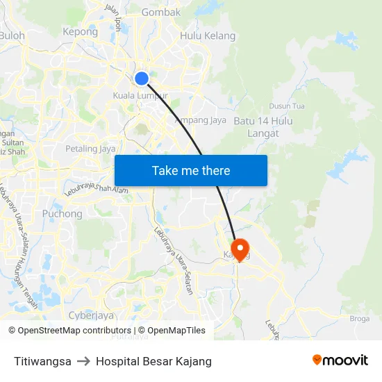 Titiwangsa to Hospital Besar Kajang map
