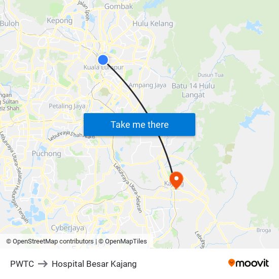 PWTC to Hospital Besar Kajang map