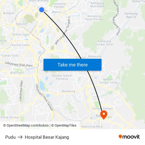 Pudu to Hospital Besar Kajang map