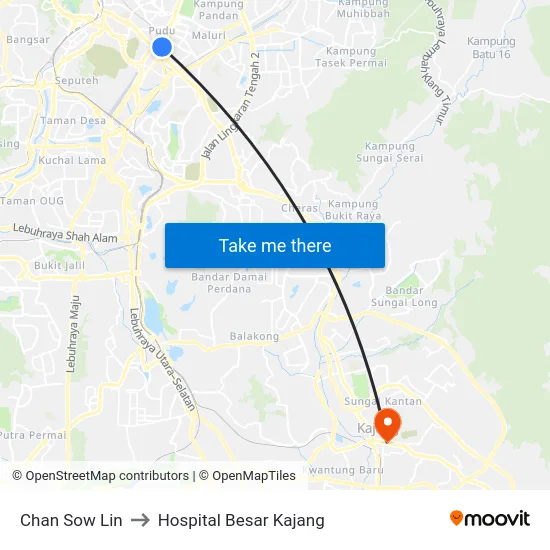 Chan Sow Lin to Hospital Besar Kajang map