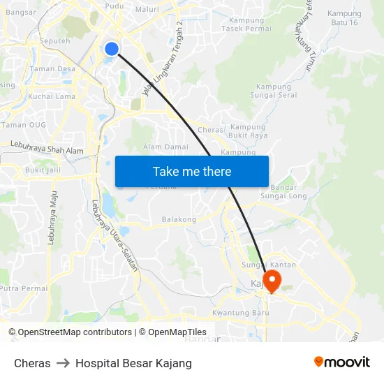 Cheras to Hospital Besar Kajang map
