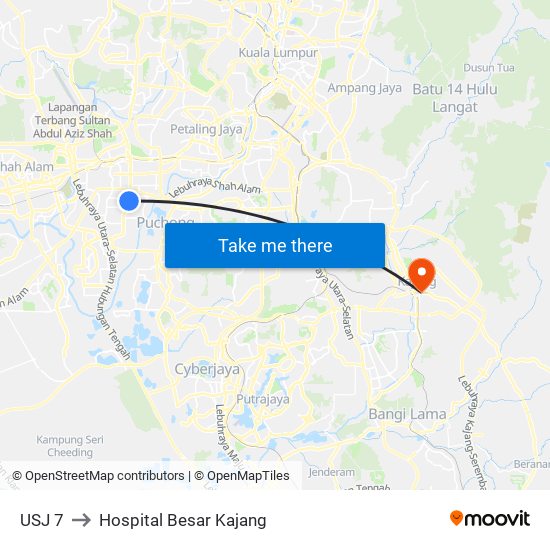 USJ 7 to Hospital Besar Kajang map