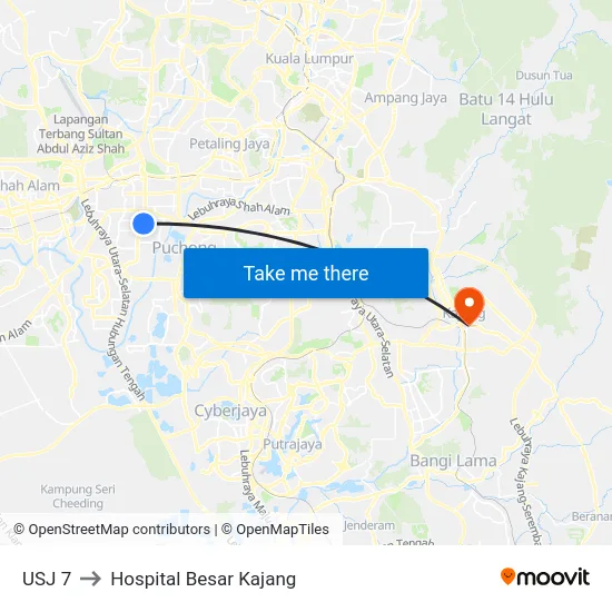 USJ 7 to Hospital Besar Kajang map