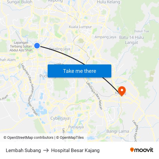 Lembah Subang to Hospital Besar Kajang map