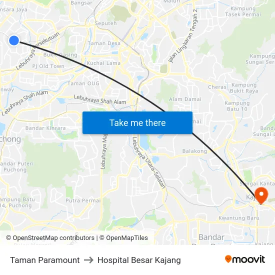 Taman Paramount to Hospital Besar Kajang map