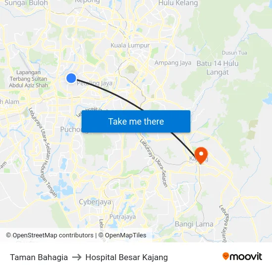Taman Bahagia to Hospital Besar Kajang map
