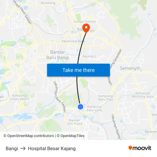Bangi to Hospital Besar Kajang map