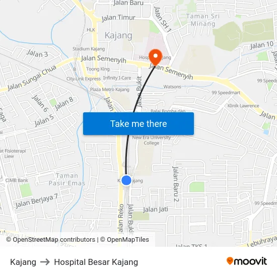 Kajang to Hospital Besar Kajang map