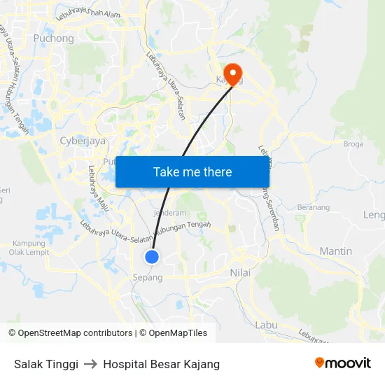 Salak Tinggi to Hospital Besar Kajang map